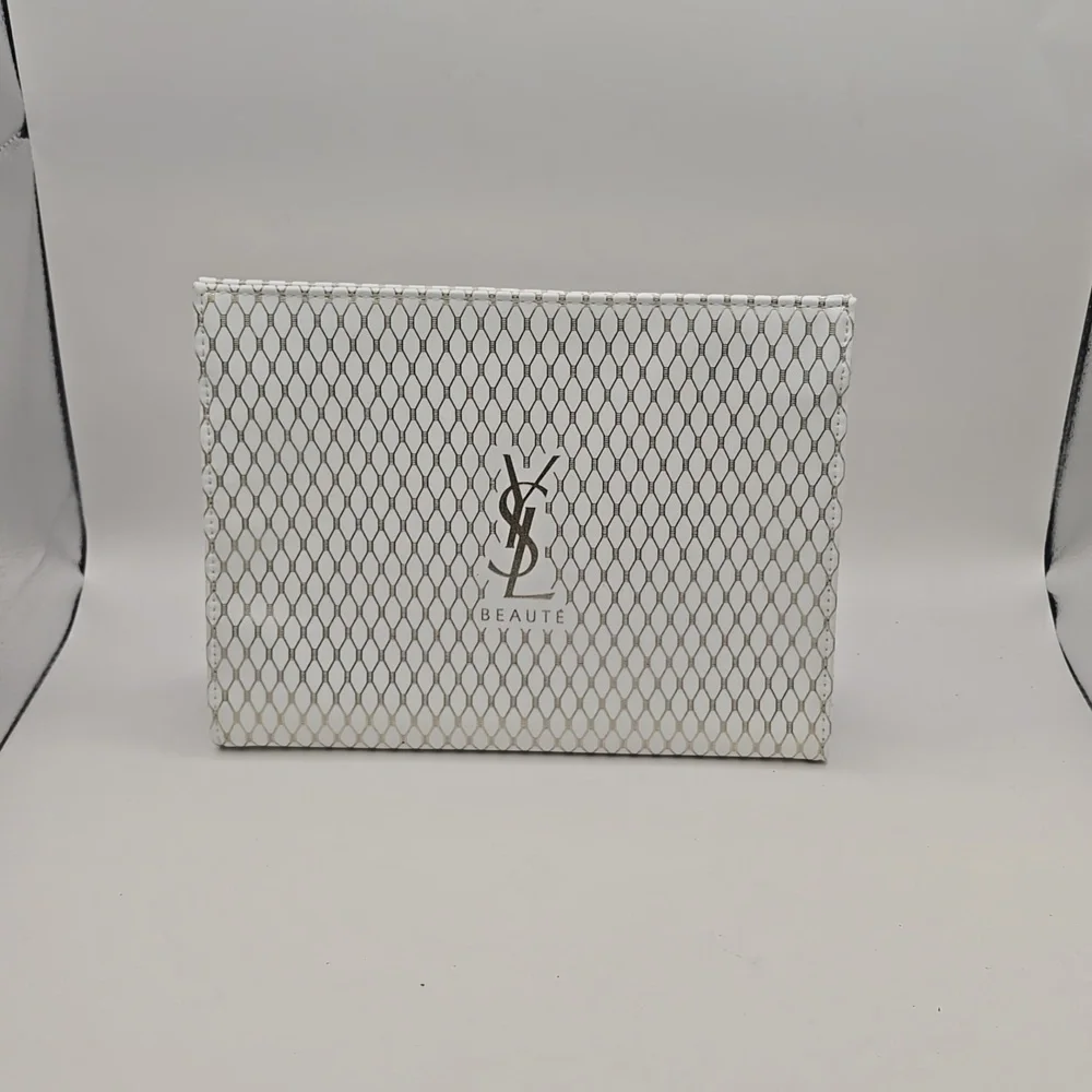 New Yves Saint Laurent YSL Beaute Pouch white & gold faux leather Case toiletry